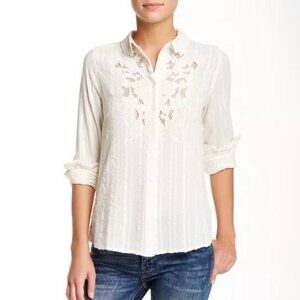 Free People Carter Dobby Ivory Embroidered Cotton floral Crochet Boho Chic XS